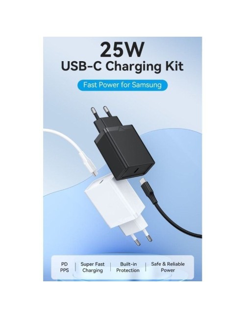 Cargador de Pared Vention FAHBF-EU/ 1xUSB Tipo-C + 2x Cable USB Tipo-C/ 25W