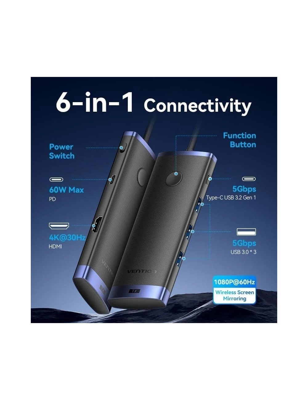 Adaptador/Transmisor de vídeo inalámbrico USB Tipo-C 3.2 - HDMI Vention TPVBB/ 60W