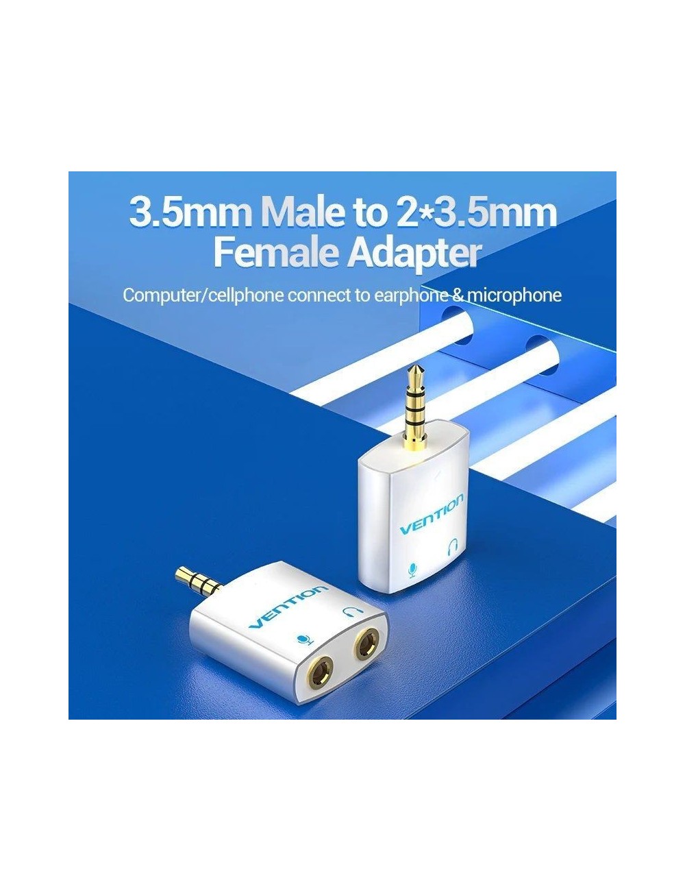 Adaptador Audio Vention BDBW0/ Jack 3.5 Macho - 2x Jack 3.5 Hembra/ Blanco