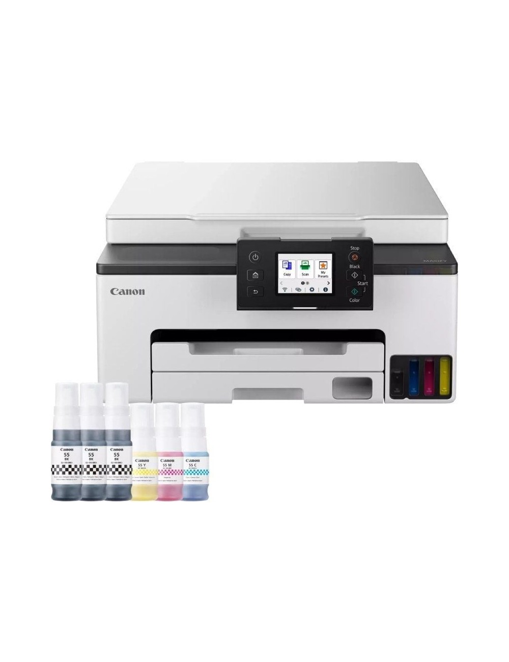 Multifunción Recargable Canon MAXIFY GX1050 MegaTank 3 en 1 WiFi/ Dúplex/ Pack impresora + consumibles XL/ Blanca