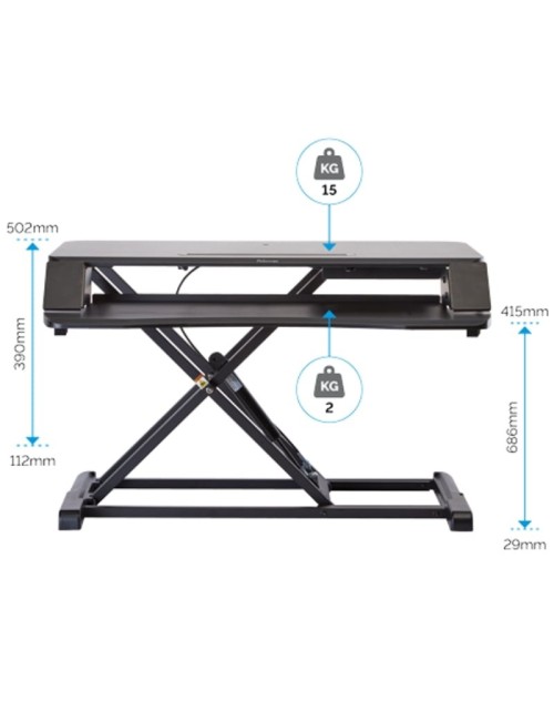 Soporte de Sobremesa Elevable Fellowes Sit-Stand Lotus Corsivo/ hasta 15kg/ Negro