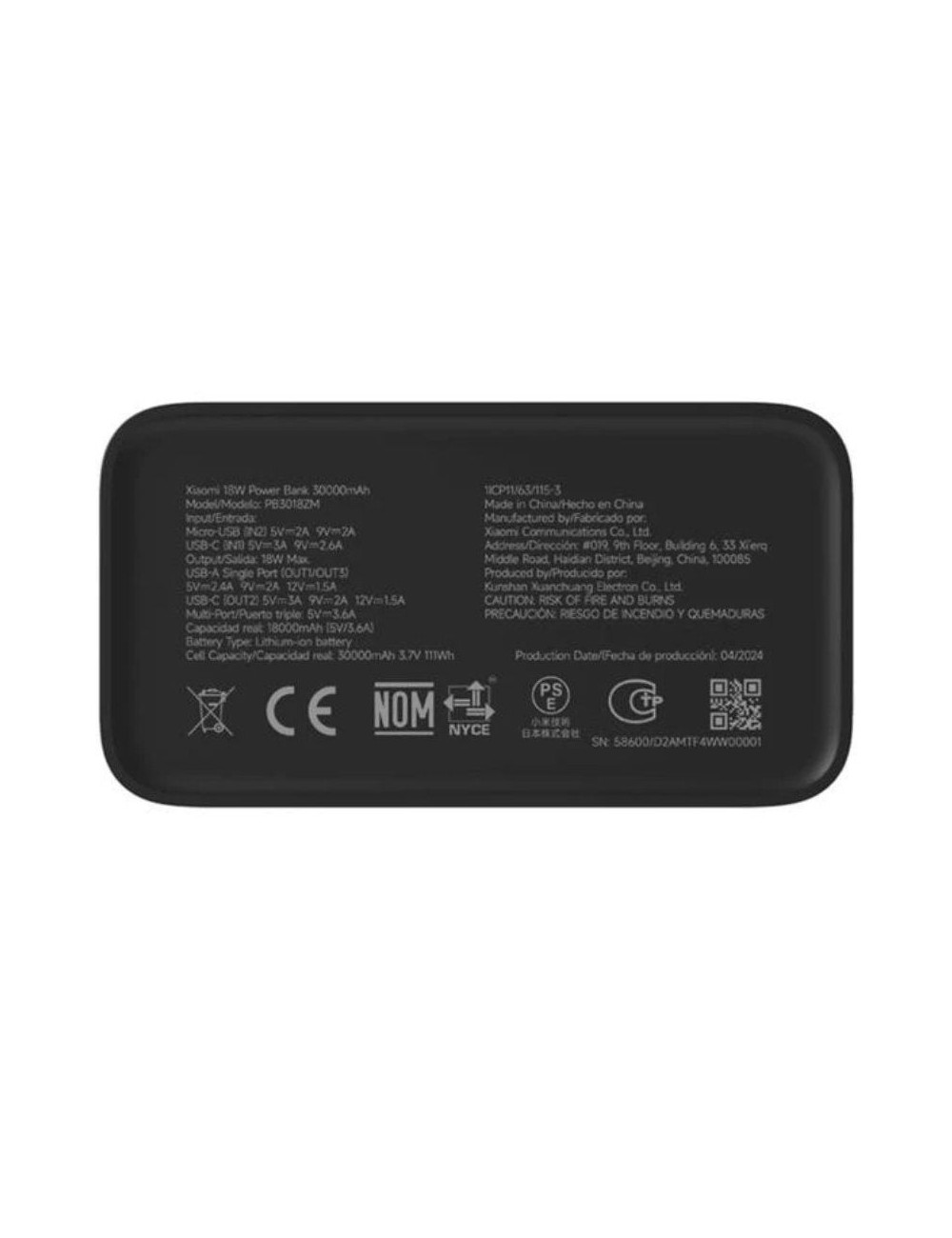 Powerbank 30000mAh Xiaomi 18W Powerbank/ 18W/ Negra