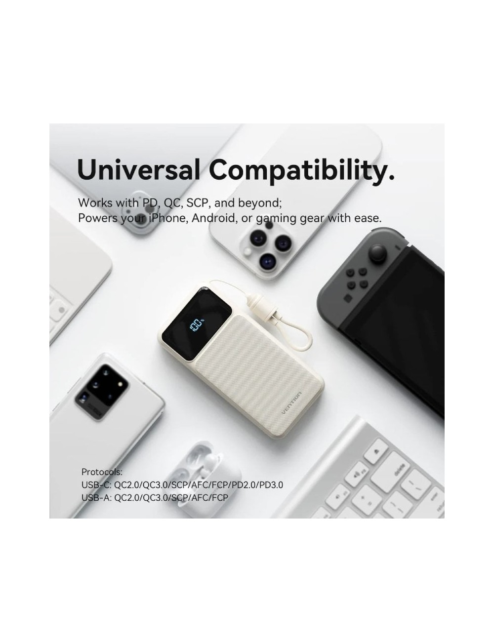 Powerbank 20000mAh Vention XGYB0-40-TY/ 22.5W/ Negra/ Incluye Cable USB Tipo-C