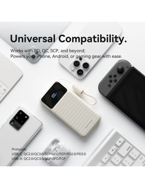Powerbank 20000mAh Vention XGYB0-40-TY/ 22.5W/ Negra/ Incluye Cable USB Tipo-C