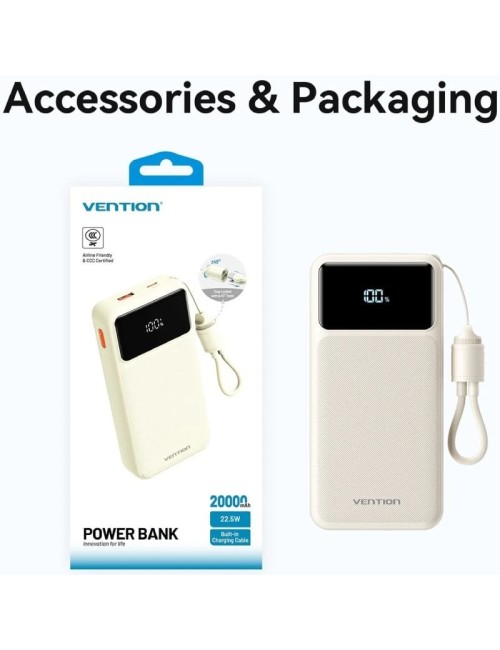 Powerbank 20000mAh Vention XGYB0-40-TY/ 22.5W/ Negra/ Incluye Cable USB Tipo-C