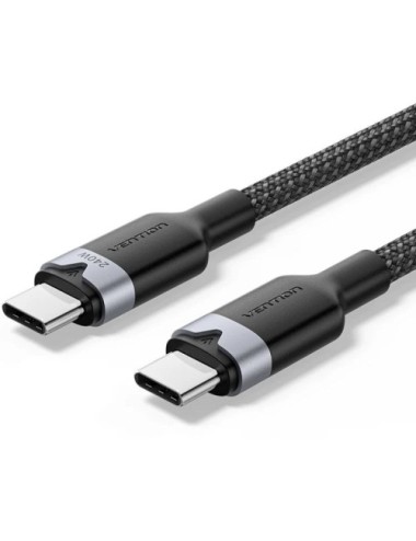 Cable USB 2.0 Tipo-C 5A Vention TRIBF/ USB Tipo-C Macho - USB Tipo-C Macho/ Hasta 240W/ 480Mbps/ 1m/ Negro