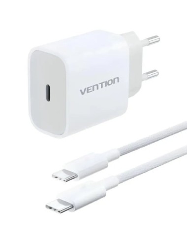 Cargador de Pared Vention G16W0-EU/ 1xUSB Tipo-C + Cable USB Tipo-C/ 20W