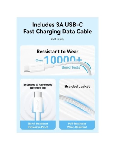 Cargador de Pared Vention G16W0-EU/ 1xUSB Tipo-C + Cable USB Tipo-C/ 20W