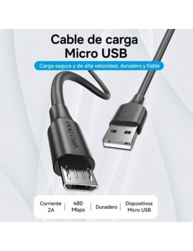 Cable USB 2.0 Vention CTIBC/ USB Macho - MicroUSB Macho/ Hasta 60W/ 480Mbps/ 25cm/ Negro