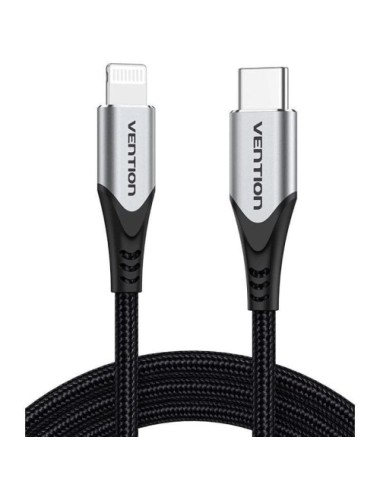 Cable USB 2.0 Tipo-C Lightning Vention TACHH/ USB Tipo-C Macho - Lightning Macho/ 480Mbps/ 2m/ Gris y Negro