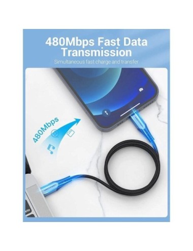 Cable USB 2.0 Tipo-C Lightning Vention TACHH/ USB Tipo-C Macho - Lightning Macho/ 480Mbps/ 2m/ Gris y Negro