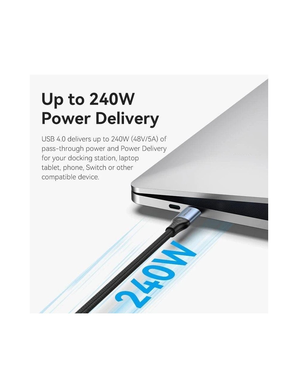 Cable USB 4.0 Tipo-C 5A Vention TAVHF/ USB Tipo-C Macho - USB Tipo-C Macho/ Hasta 240W/ 40Gbps/ 1m/ Gris