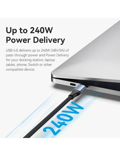 Cable USB 4.0 Tipo-C 5A Vention TAVHF/ USB Tipo-C Macho - USB Tipo-C Macho/ Hasta 240W/ 40Gbps/ 1m/ Gris