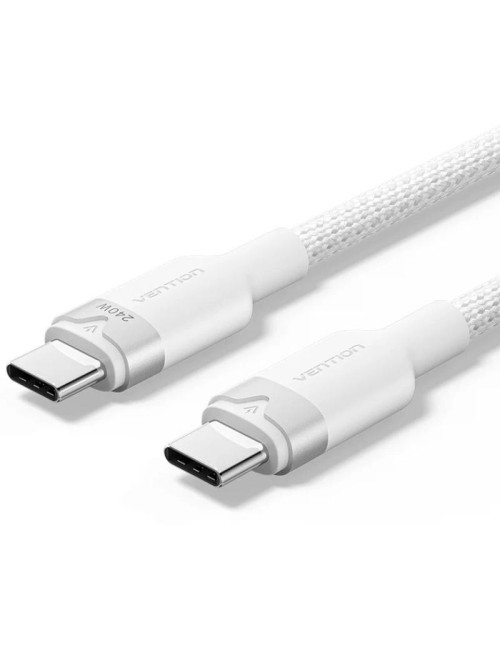 Cable USB Tipo-C 2.0 5A Vention TRIWF/ USB Tipo-C Macho - USB Tipo-C Macho/ Hasta 240W/ 480Mbps/ 1m/ Blanco