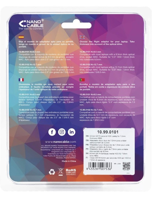 ADAPTADOR NANO CABLE DE DISC DUR HD SSD DE 9.5mm 2.5" SATA ( 10.99.0101 )