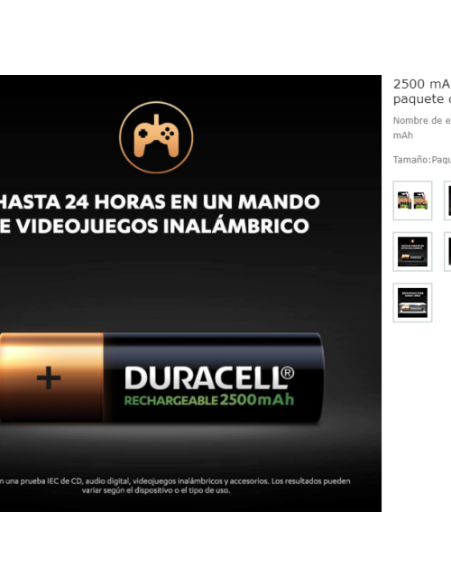 PACK DE 4 PLIES AA DURACELL 1.2V RECARREGABLES ( HR06-P )