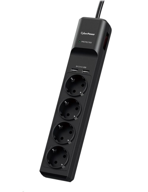 REGLETA AMB INTERRUPTOR CYBERPOWER - 4 TOMES DE CORRENT - 2 USB - NEGRA ( P0420SUD0-DE )