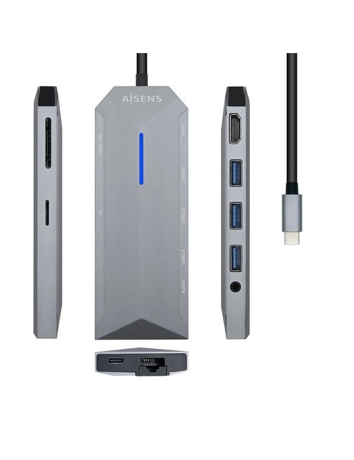 DOCKING USB 3.2 USB-C AISENS - 1 HDMI - 3 USB - 1 RJ45 - 1 AUDIO - 1 LECTOR TARGETA - GRIS ( ASUC-9P001 - GR )